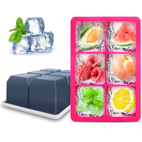 Excnorm Silicone Ice Cube Trays with Lids,Large Square Ice Cube Molds for Freezer, Whiskey, Cocktail, Stackable Flexible and Reusable & Easy Release BPA Free (2 Pack&Dark Gray and Rose) - Image 1