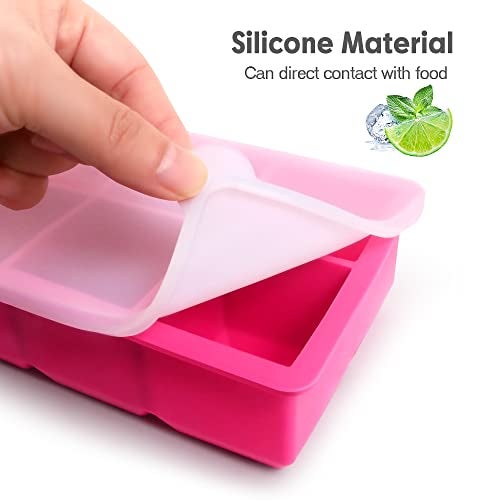 Excnorm Silicone Ice Cube Trays with Lids,Large Square Ice Cube Molds for Freezer, Whiskey, Cocktail, Stackable Flexible and Reusable & Easy Release BPA Free (2 Pack&Dark Gray and Rose) - Image 5