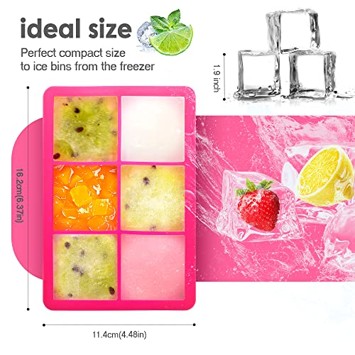 Excnorm Silicone Ice Cube Trays with Lids,Large Square Ice Cube Molds for Freezer, Whiskey, Cocktail, Stackable Flexible and Reusable & Easy Release BPA Free (2 Pack&Dark Gray and Rose) - Image 3