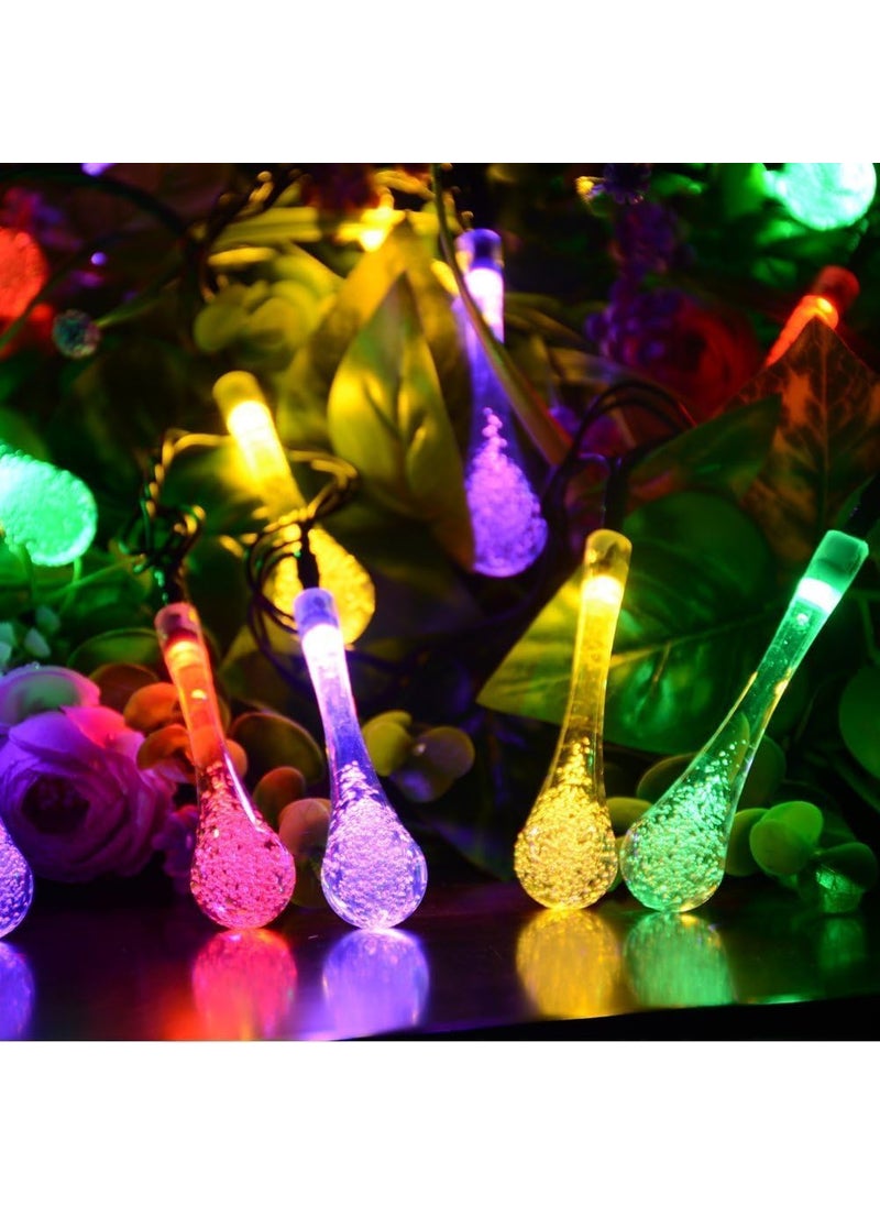 Generic LED Multi Color Solar String Lights Outdoor Garden String Fairy Lights Solar Powered 5M Waterproof Crystal Raindrop Decorative Lights for Garden Terrace Patio Fence Christmas Parties  - Image 1