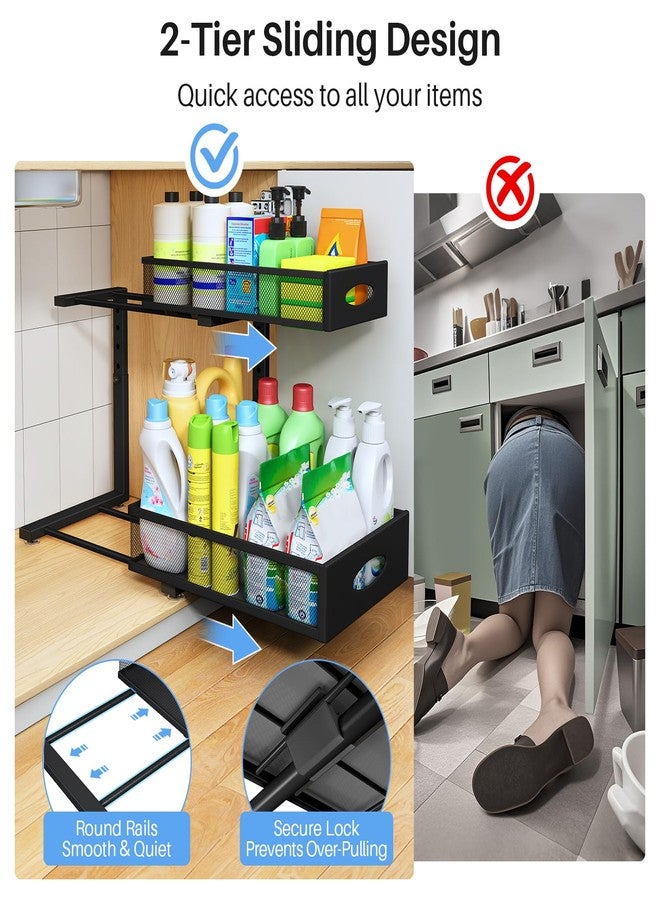 PXRACK Under Sink Organizer, 2 Pack Under Sink Organizers and Storage, 2 Tier Pull Out Cabinet Organizer Slide Out Shelf, Kitchen Drawer Organizer for Kitchen, Bathroom, Pantry, Black - Image 5