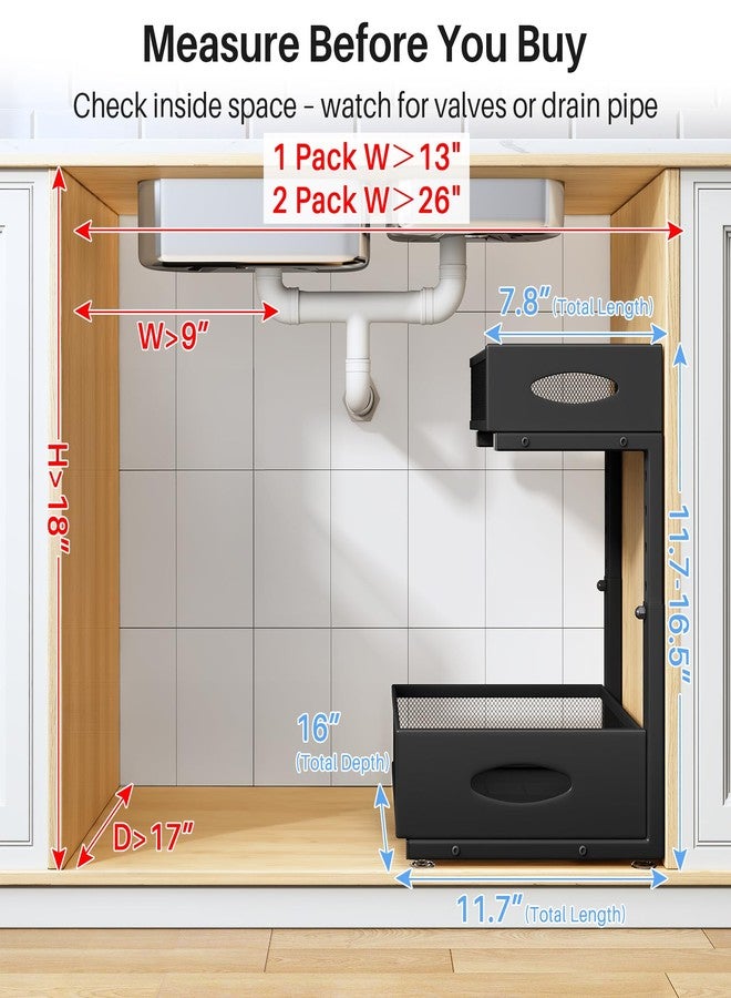 PXRACK Under Sink Organizer, 2 Pack Under Sink Organizers and Storage, 2 Tier Pull Out Cabinet Organizer Slide Out Shelf, Kitchen Drawer Organizer for Kitchen, Bathroom, Pantry, Black - Image 2