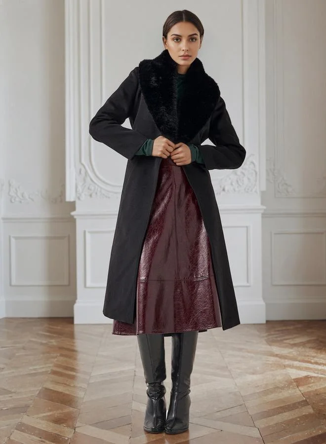 Iconic Iconic Regular Trench Coat with Detachable Faux Fur Collar