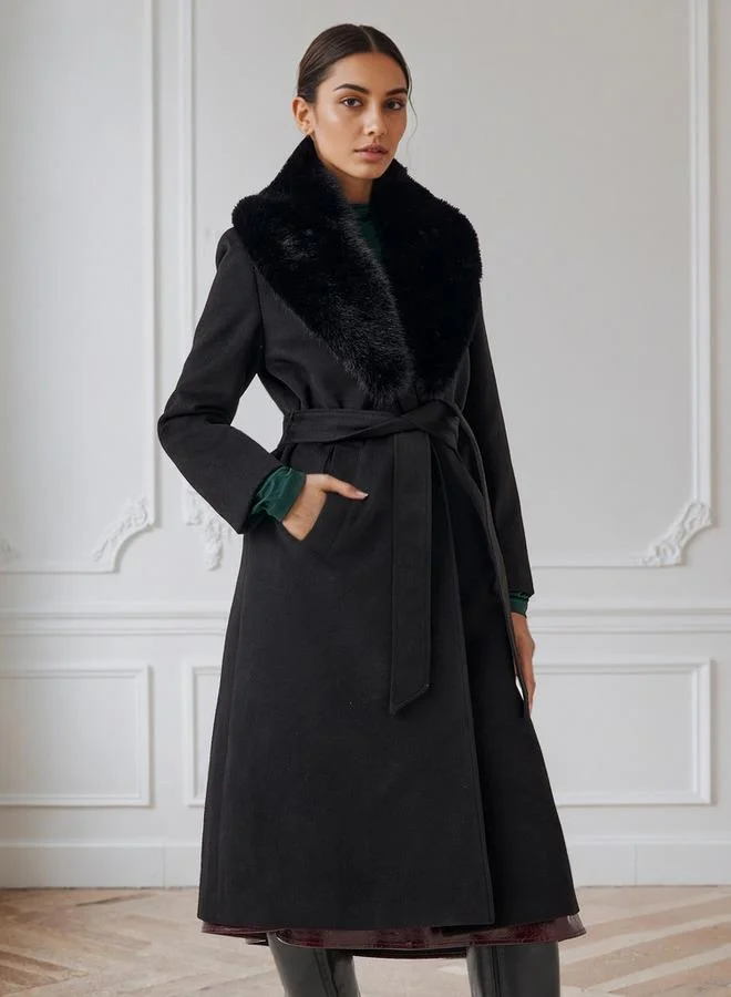 Iconic Iconic Regular Trench Coat with Detachable Faux Fur Collar
