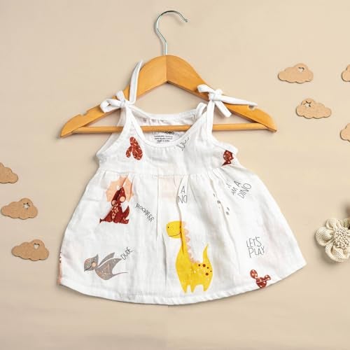 Kidbea® 100% Organic Cotton Newborn Baby Girls Sleeveless Dress | Casual Muslin Frock Infant - 4 Cute Prints (0-3 Months) - Image 2