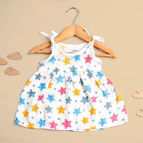 Kidbea® 100% Organic Cotton Newborn Baby Girls Sleeveless Dress | Casual Muslin Frock Infant - 4 Cute Prints (0-3 Months) - Image 4