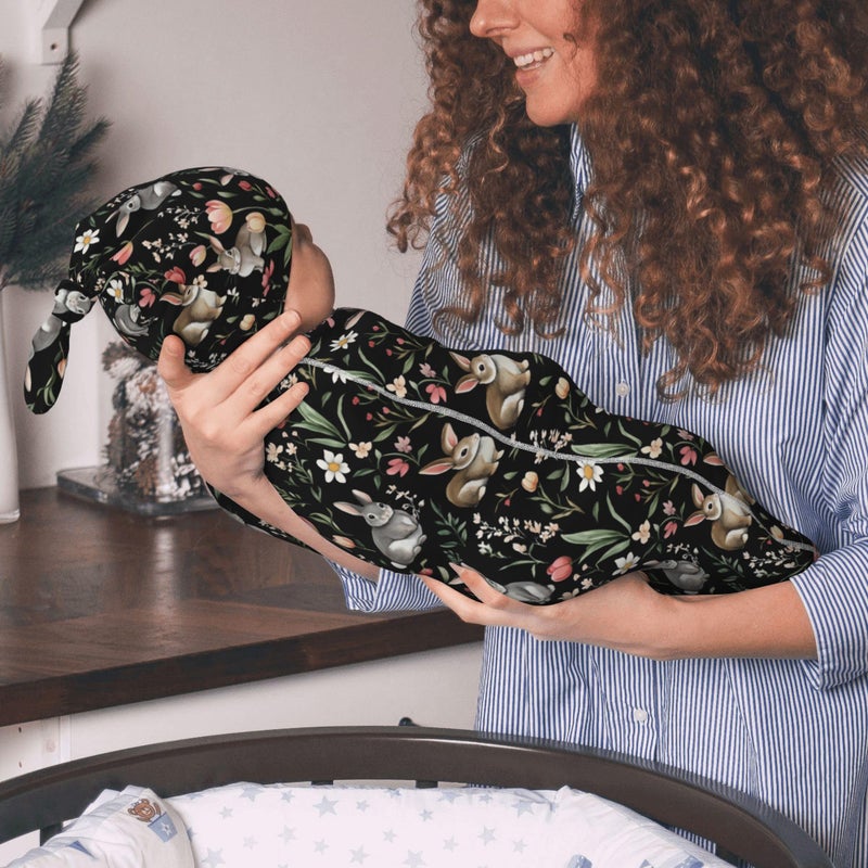 Figtihw Bunny Swaddle Blankets Newborn Receiving Blanket Baby Swaddle Wrap with Headband Hat Set for Baby Girls Boys - Image 4