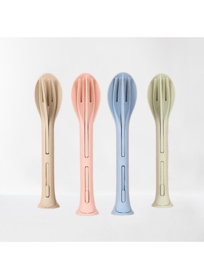 Kids Wheat Straw Utensils 3 In 1 Spoon Fork Knife Set 4 Pack With Portable Case For Travel - Image 1