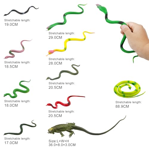 Pinowu 14pcs Realistic Rubber Forest Snake Animals 1 Lizard 4 Frog Toys 9 Fake Snakes 4 to 35 Assorted Colorful Animal Toys for Boy Girl Garden Prank Prop Scare Birds Halloween Party Favors - Image 5