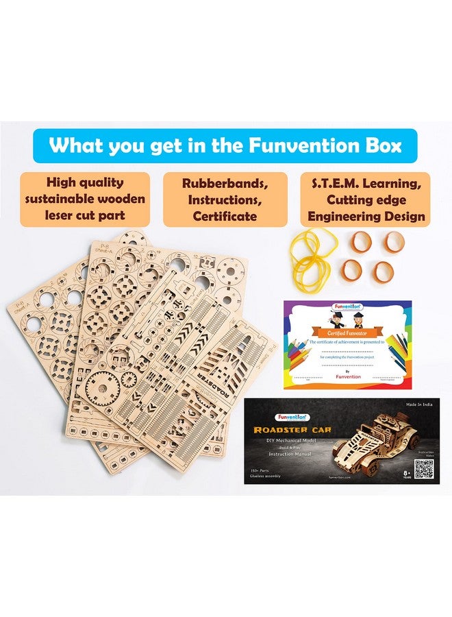 فنفينشين سيارة رودستر من FUNVENTION - نموذج ميكانيكي عملي ثلاثي الأبعاد، مجموعة تعلم STEM، مجموعة بناء سيارات قابلة للتجميع مع عجلات وممتصات صدمات عاملة - Image 3