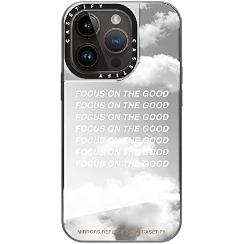 Casetify Mirror Case for iPhone 14 Pro Compatible with Magsafe - Focus On The Good by Mirrors Reflect You - Silver on Silver - Image 3