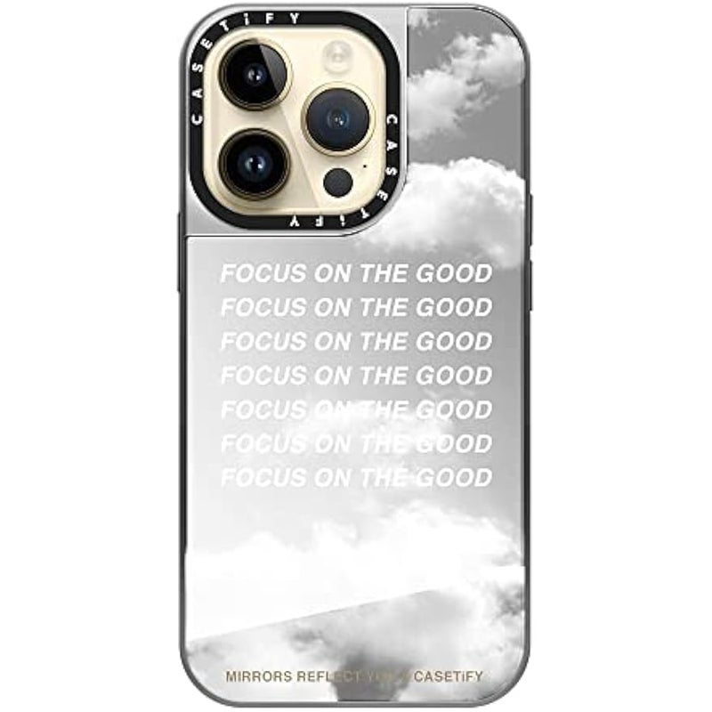 Casetify Mirror Case for iPhone 14 Pro Compatible with Magsafe - Focus On The Good by Mirrors Reflect You - Silver on Silver - Image 4