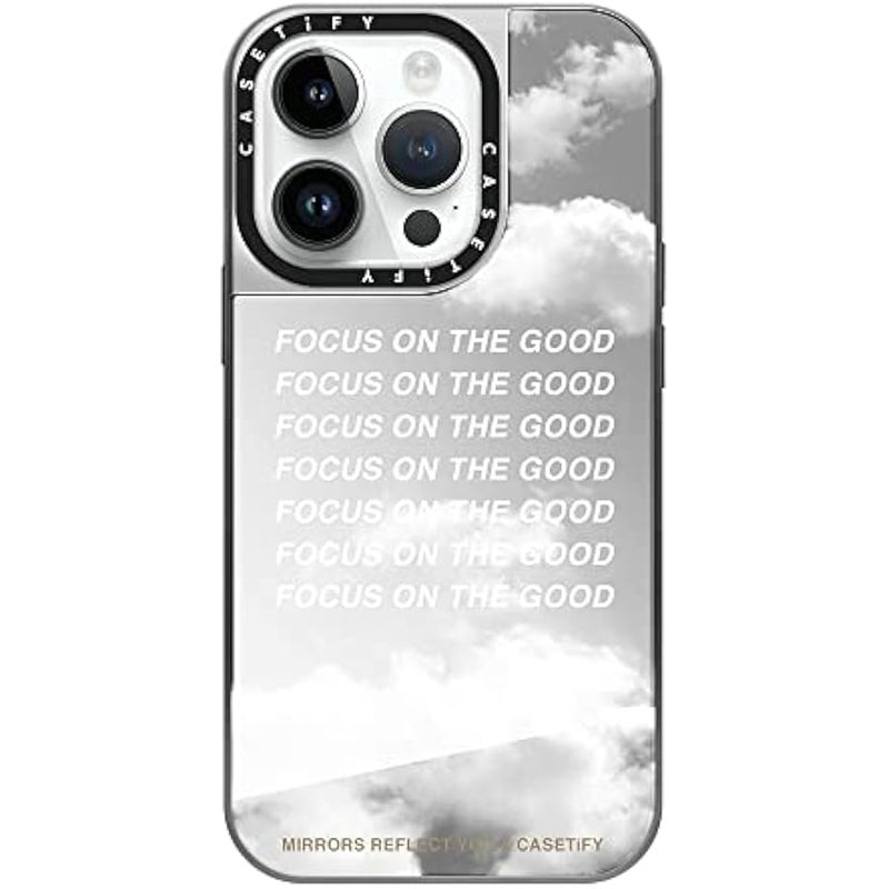 Casetify Mirror Case for iPhone 14 Pro Compatible with Magsafe - Focus On The Good by Mirrors Reflect You - Silver on Silver - Image 2