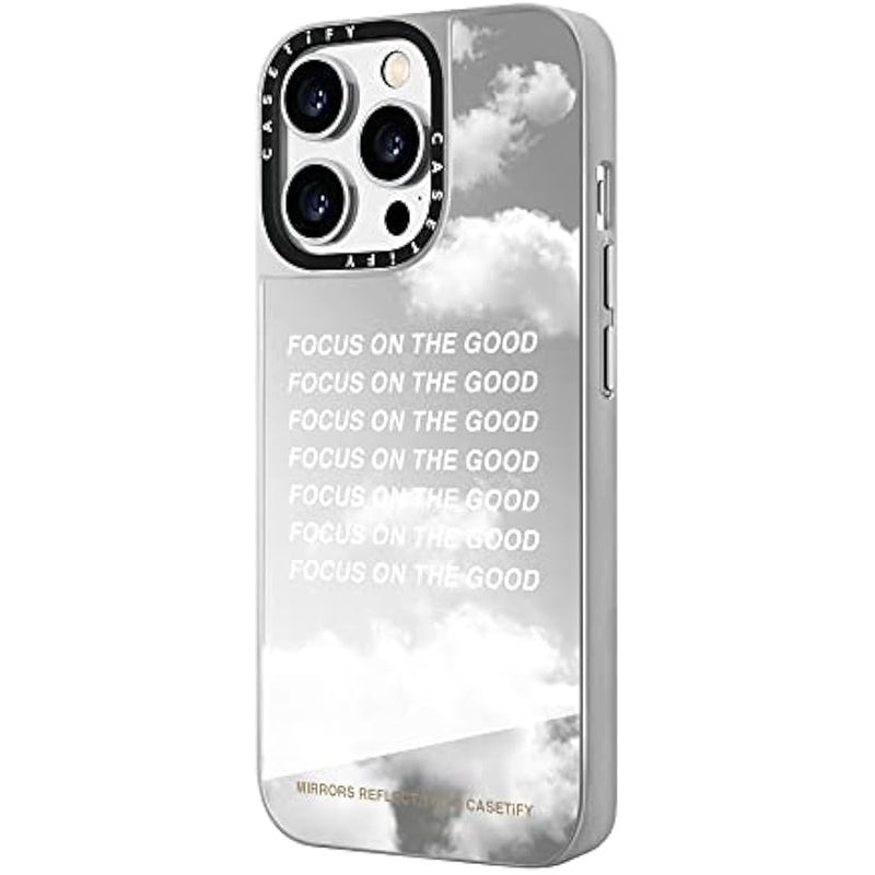 Casetify Mirror Case for iPhone 14 Pro Compatible with Magsafe - Focus On The Good by Mirrors Reflect You - Silver on Silver - Image 5