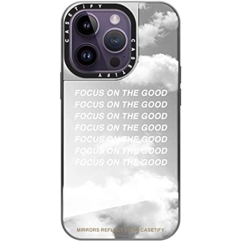 Casetify Mirror Case for iPhone 14 Pro Compatible with Magsafe - Focus On The Good by Mirrors Reflect You - Silver on Silver - Image 1