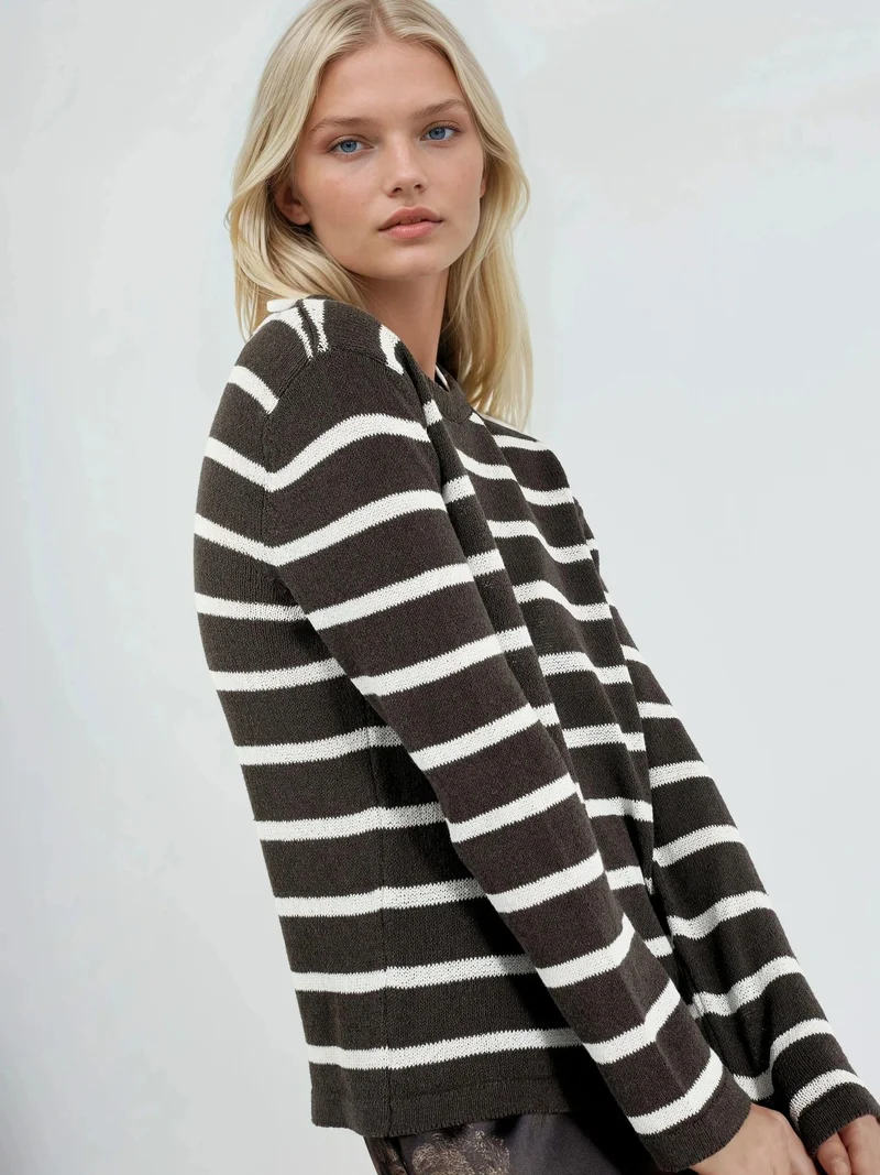 Qustyle QU STYLE Striped Ribbed Crew Neck Jumper
