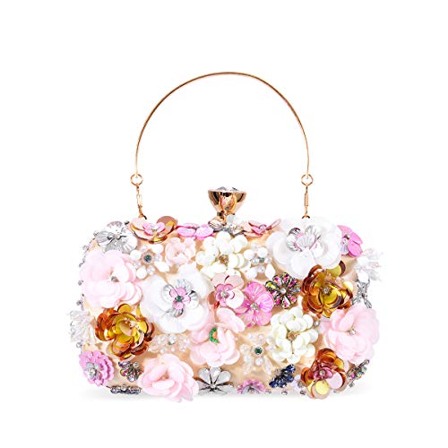 Zebrum Womens Evening Clutch Bag Designer Evening Handbag Hand Bag,Lady Party Wedding Clutch Purse (Flower beaded-Gold) - Image 1