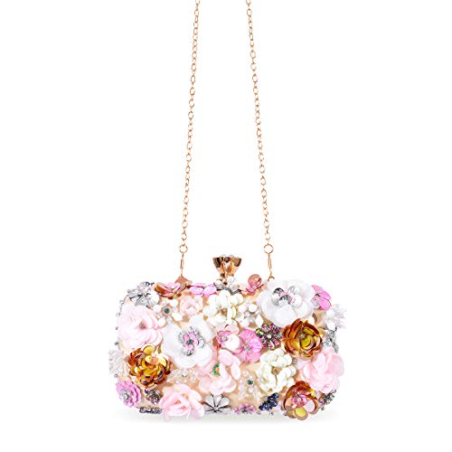 Zebrum Womens Evening Clutch Bag Designer Evening Handbag Hand Bag,Lady Party Wedding Clutch Purse (Flower beaded-Gold) - Image 4