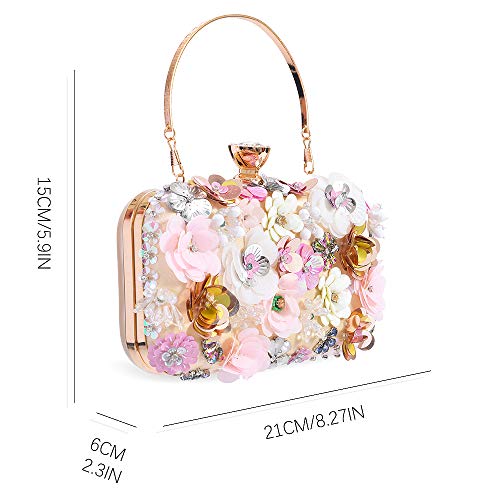 Zebrum Womens Evening Clutch Bag Designer Evening Handbag Hand Bag,Lady Party Wedding Clutch Purse (Flower beaded-Gold) - Image 2