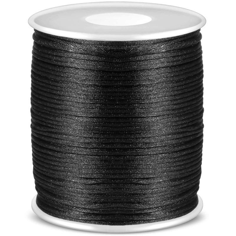 anezus Satin Rattail Cord Anezus Black Nylon Cord Silky Trim Beading String for Braided Bracelets Pendants Necklace Macrame Keychains Lanyards Drawstring Bags Jewelry Making Crafts Sewing Projects