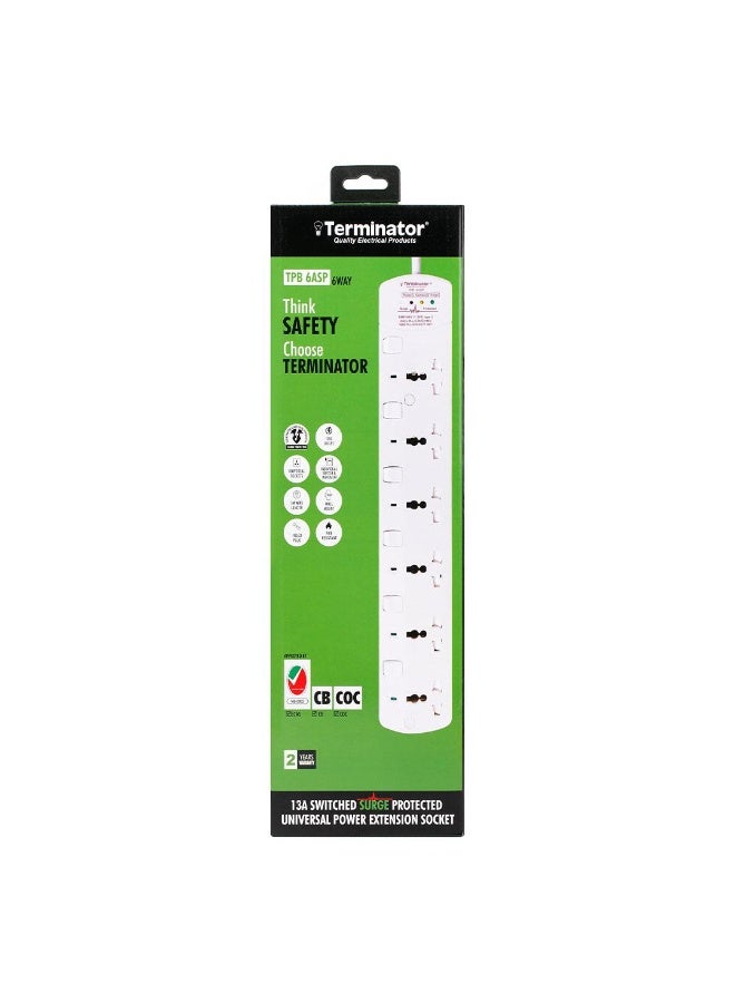 Terminator Terminator TPB‑6ASP‑5M – 6‑Way Universal Extension Lead with Surge Protection (5 m)  - Image 3