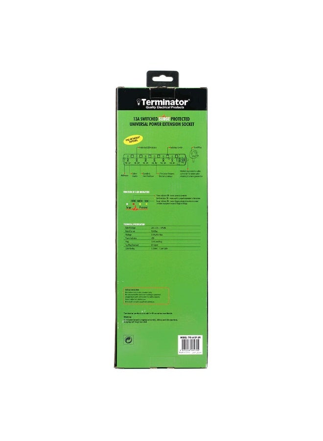 Terminator Terminator TPB‑6ASP‑5M – 6‑Way Universal Extension Lead with Surge Protection (5 m)  - Image 2