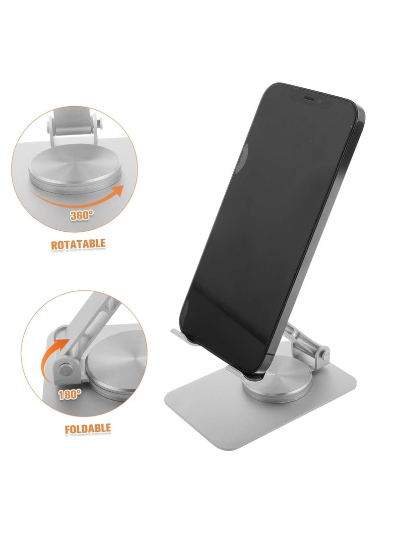 Generic Premium Aluminum 360° Rotatable Mobile Stand Holder Desktop Foldable – Adjustable Angle & Height Base Rotation – Holder For Mobile & Tablet UP To 4-8 inch | Silver  - Image 2