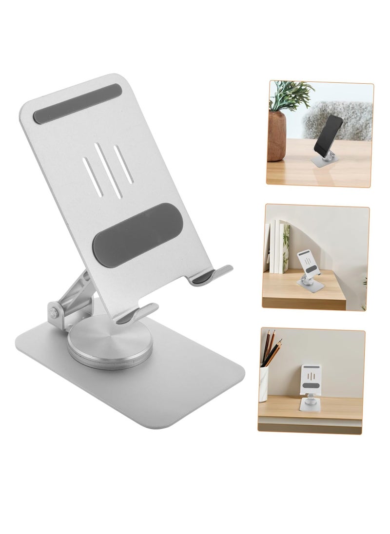 Generic Premium Aluminum 360° Rotatable Mobile Stand Holder Desktop Foldable – Adjustable Angle & Height Base Rotation – Holder For Mobile & Tablet UP To 4-8 inch | Silver  - Image 3
