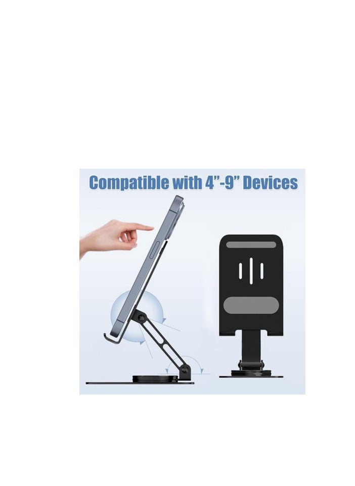 Generic Premium Aluminum 360° Rotatable Mobile Stand Holder Desktop Foldable – Adjustable Angle & Height Base Rotation – Holder For Mobile & Tablet UP To 4-8 inch | Silver  - Image 4