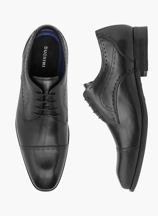 DUCHINI Men's Cutout Detail Derby Shoes with Lace-Up Closure