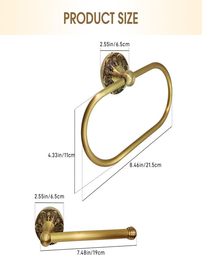 Soposuky Antique Brass Toilet Paper Holder, Brass Towel Ring, Antique Brass Bathroom Accessories, Hand Towel Holder for Bathroom, Wall Mounted Vintage Bathroom Accessories, 2 Pieces Set - Image 2