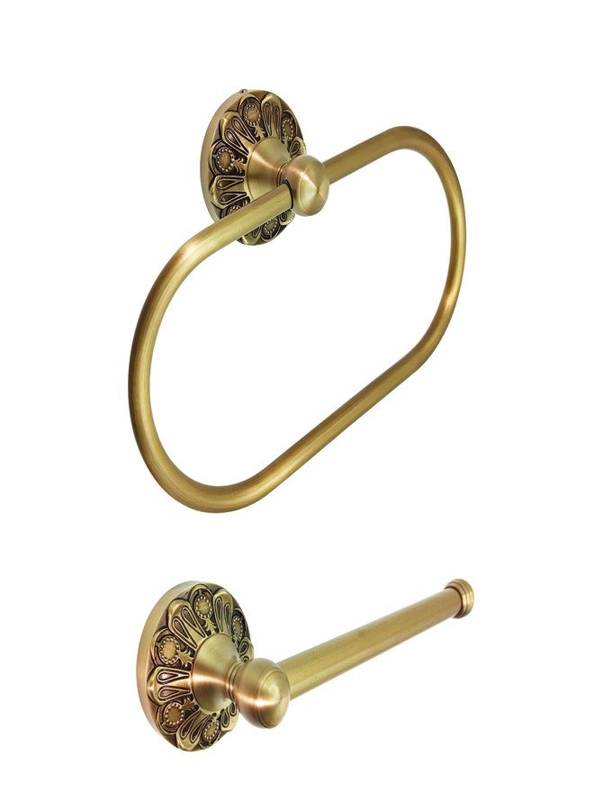 Soposuky Antique Brass Toilet Paper Holder, Brass Towel Ring, Antique Brass Bathroom Accessories, Hand Towel Holder for Bathroom, Wall Mounted Vintage Bathroom Accessories, 2 Pieces Set - Image 1