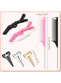 Patelai 27 Pieces Hair Braiding Hair Parting And Selecting Hair Sectioning Ring For Braiding Curling Installation Of Human Hair Extensions Pintail Rat Tail Comb Wide Teeth Sectioning Hair Clip (Pink Black)  - Image 2