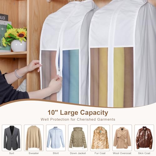 Kntiwiwo 43" Premium Cotton Garment Bag for Hanging Clothes, Breathable Suit Bags for Closet Storage with Extre Large 10" Gusseted & Clear Window, Dust Cover with Zipper for Suits, Jacket, 3 Pack - Image 5