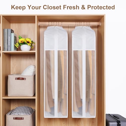 Kntiwiwo 43" Premium Cotton Garment Bag for Hanging Clothes, Breathable Suit Bags for Closet Storage with Extre Large 10" Gusseted & Clear Window, Dust Cover with Zipper for Suits, Jacket, 3 Pack - Image 4