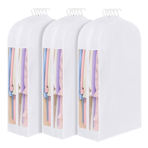 Kntiwiwo 43" Premium Cotton Garment Bag for Hanging Clothes, Breathable Suit Bags for Closet Storage with Extre Large 10" Gusseted & Clear Window, Dust Cover with Zipper for Suits, Jacket, 3 Pack - Image 1