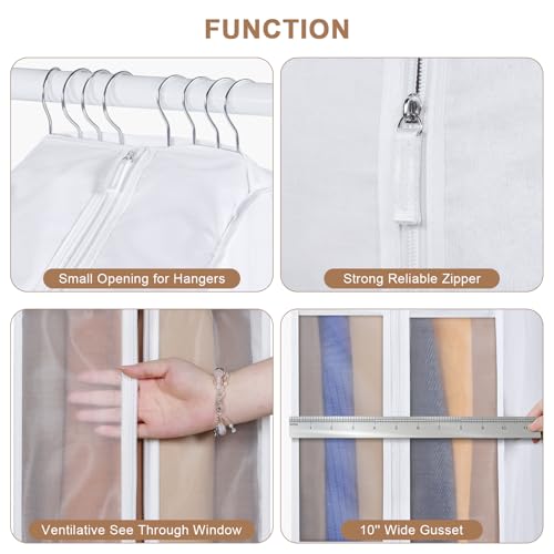 Kntiwiwo 43" Premium Cotton Garment Bag for Hanging Clothes, Breathable Suit Bags for Closet Storage with Extre Large 10" Gusseted & Clear Window, Dust Cover with Zipper for Suits, Jacket, 3 Pack - Image 3