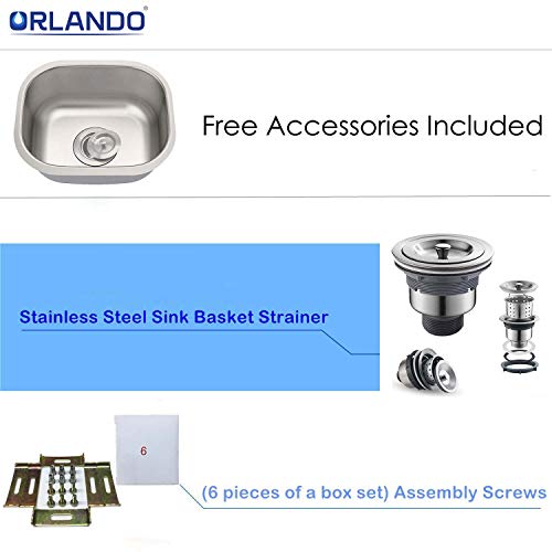 Orlando حوض مطبخ ستانلس ستيل تحت السطح 18x16 بوصة من أورلاندو بعمق 18 قياس مع مصفاة - Image 4
