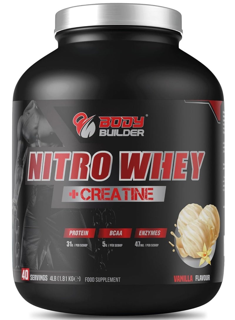 Body Builder Nitro Whey + Creatine | 31g of whey Protein for Muscle Growth & Recovery 5g Creatine10g BCAA with Digestive Enzymes for Lean Gains & Energy Boost - (Vanilla, 4 LB) - Image 4