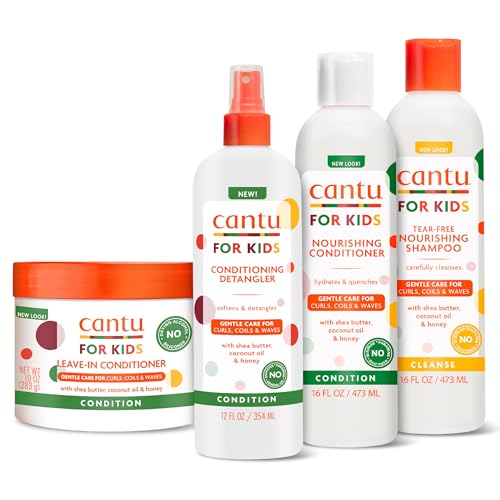Cantu Care for Kids Haircare Regimen Set with Large Size Shampoo + Conditioner + Detangler + Leave-In Conditioner (Pack of 4) - Image 1