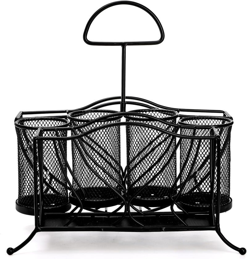 Bekith Silverware Caddy Paper Plate Napkin Holder Utensil Holder with Handle Countertop Flatware Caddy Portable Cutlery Storage Organizer for Kitchen Picnic Camping Party Metal Mesh Black - Image 3