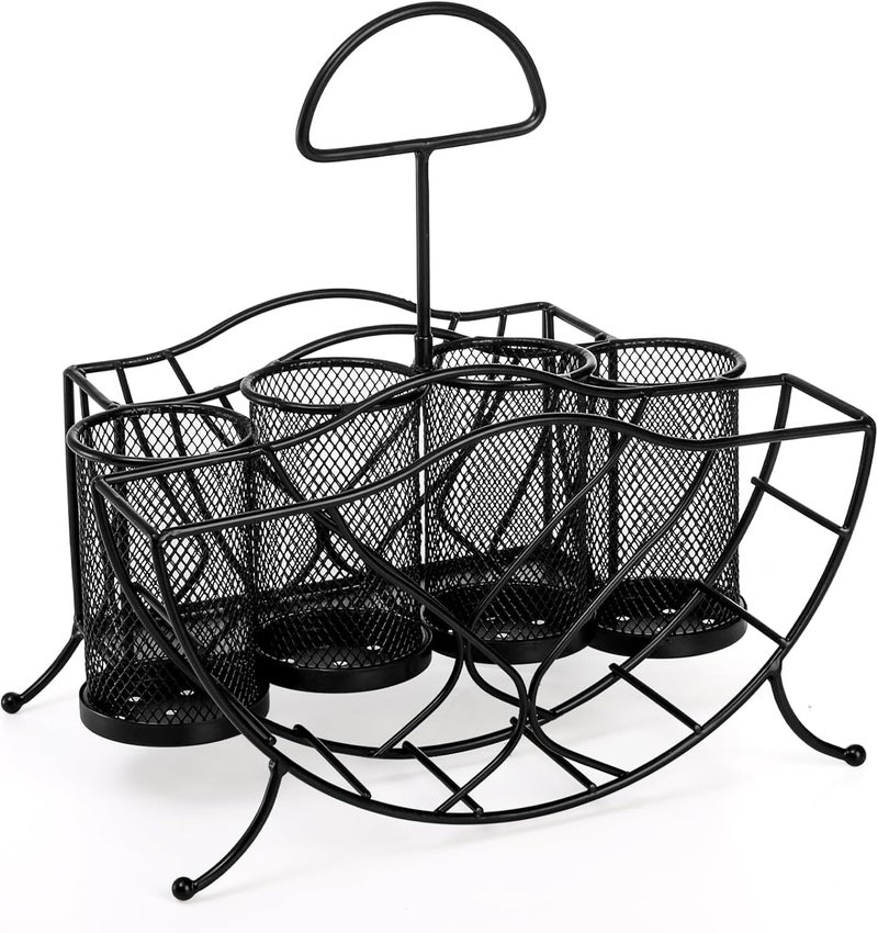 Bekith Silverware Caddy Paper Plate Napkin Holder Utensil Holder with Handle Countertop Flatware Caddy Portable Cutlery Storage Organizer for Kitchen Picnic Camping Party Metal Mesh Black - Image 2