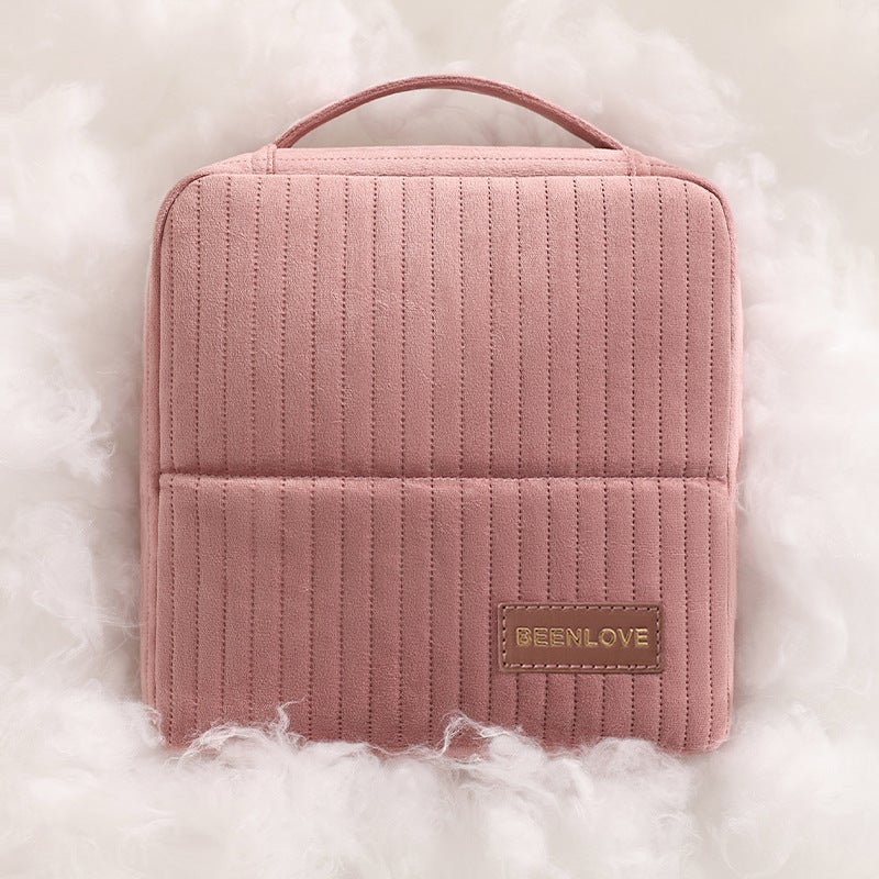 New Dutch Velvet Cosmetic Bag with Multi-Pockets, Stand-up Design, Large Capacity, Portable - Image 2