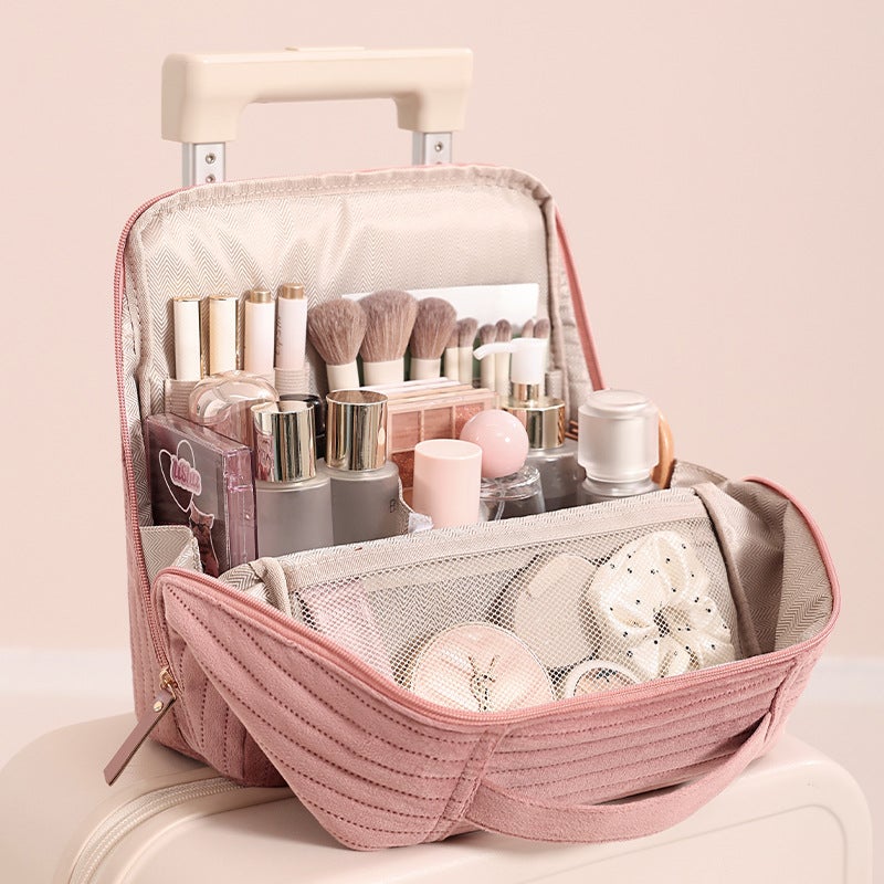 New Dutch Velvet Cosmetic Bag with Multi-Pockets, Stand-up Design, Large Capacity, Portable - Image 3