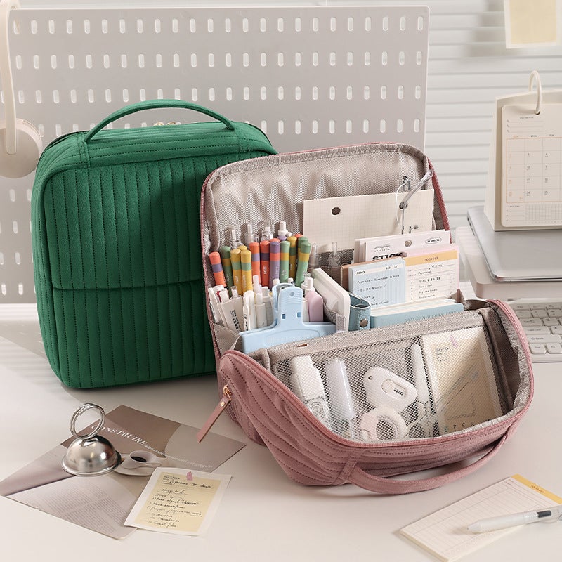 New Dutch Velvet Cosmetic Bag with Multi-Pockets, Stand-up Design, Large Capacity, Portable - Image 1