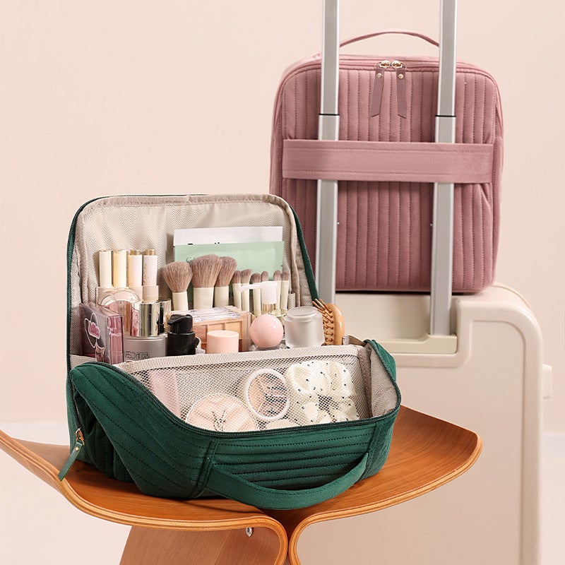 New Dutch Velvet Cosmetic Bag with Multi-Pockets, Stand-up Design, Large Capacity, Portable - Image 4