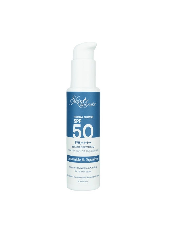 Skin Secrets Hydra Surge Sunscreen SPF 50 PA++++ with Ceramides, Squalene & Watermelon Extract| Lightweight| Broad Spectrum| No White-Cast| No Parabens, Mineral Oils & Silicones| Ayurvedic| 80ml - Image 1