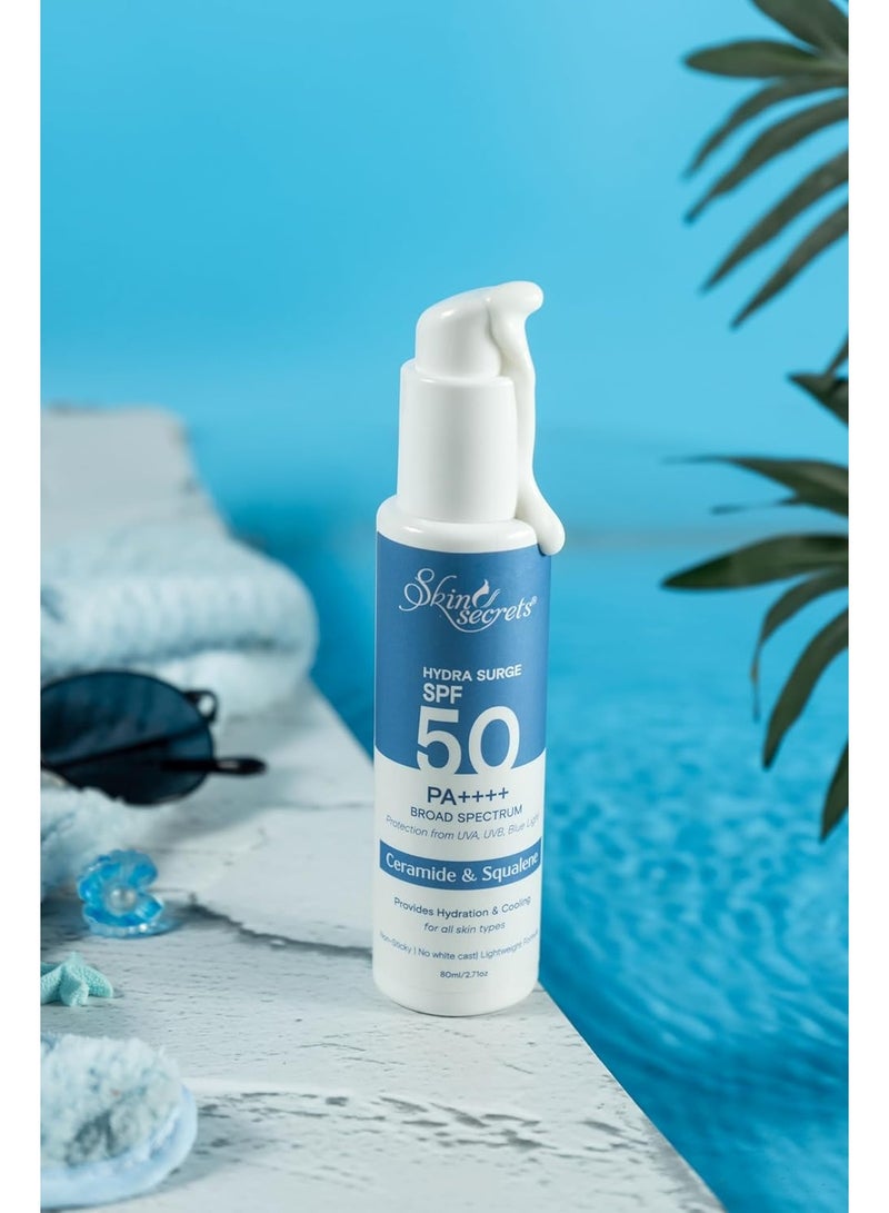 Skin Secrets Hydra Surge Sunscreen SPF 50 PA++++ with Ceramides, Squalene & Watermelon Extract| Lightweight| Broad Spectrum| No White-Cast| No Parabens, Mineral Oils & Silicones| Ayurvedic| 80ml - Image 4
