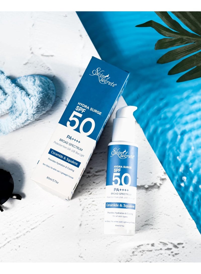 Skin Secrets Hydra Surge Sunscreen SPF 50 PA++++ with Ceramides, Squalene & Watermelon Extract| Lightweight| Broad Spectrum| No White-Cast| No Parabens, Mineral Oils & Silicones| Ayurvedic| 80ml - Image 2