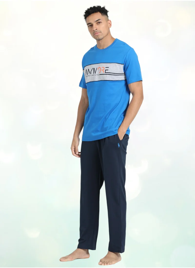 victor and jane Men's Cotton Pyjama Sets with Round Neck T-shirt in Grey and Black long pants